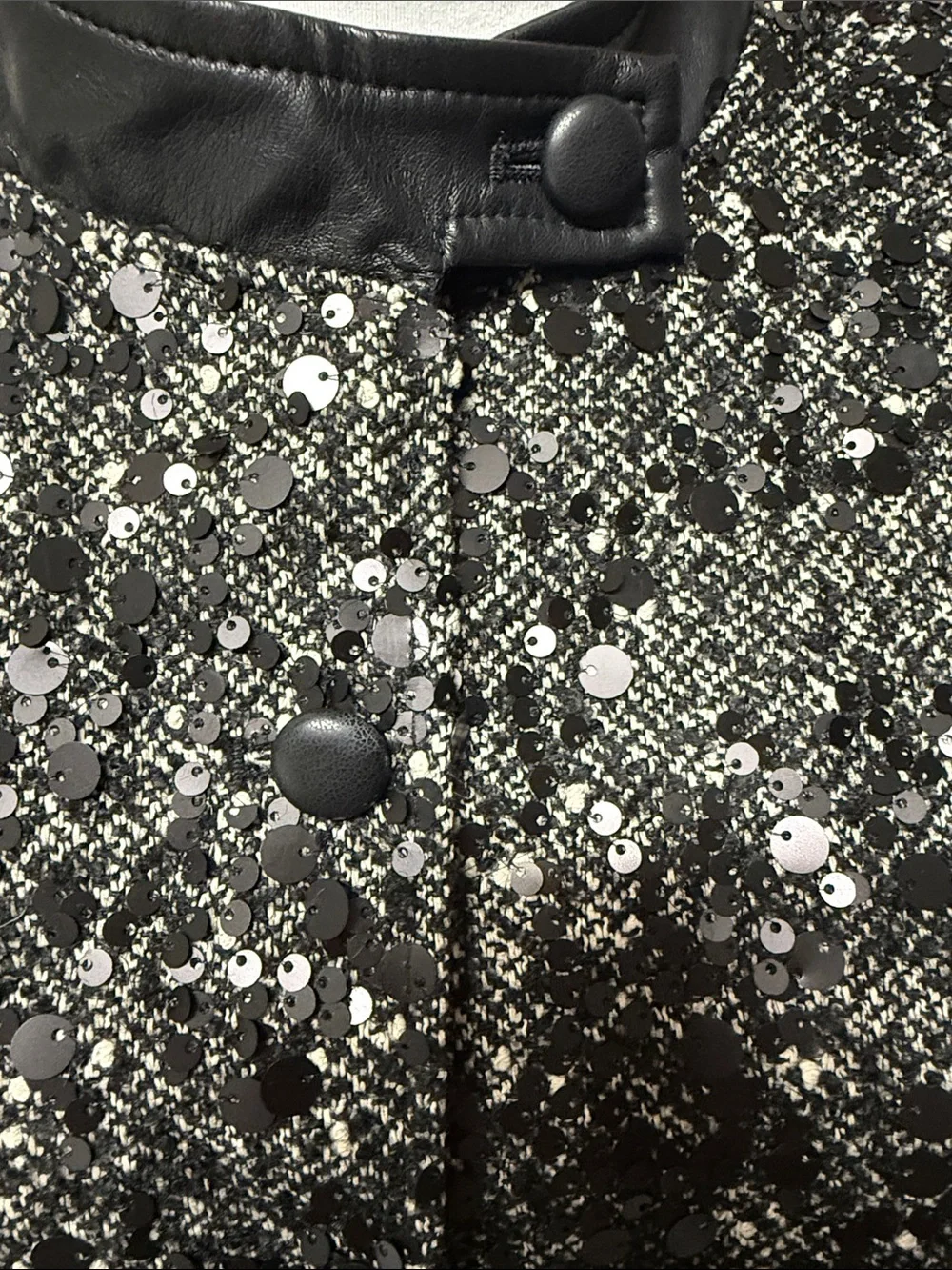 Black Tweed Sequin-Accent Boxy Jacket size M